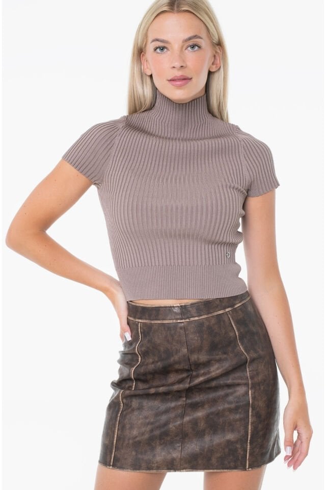 Guess Kısa Kollu Kazak Bluz Kahverengi