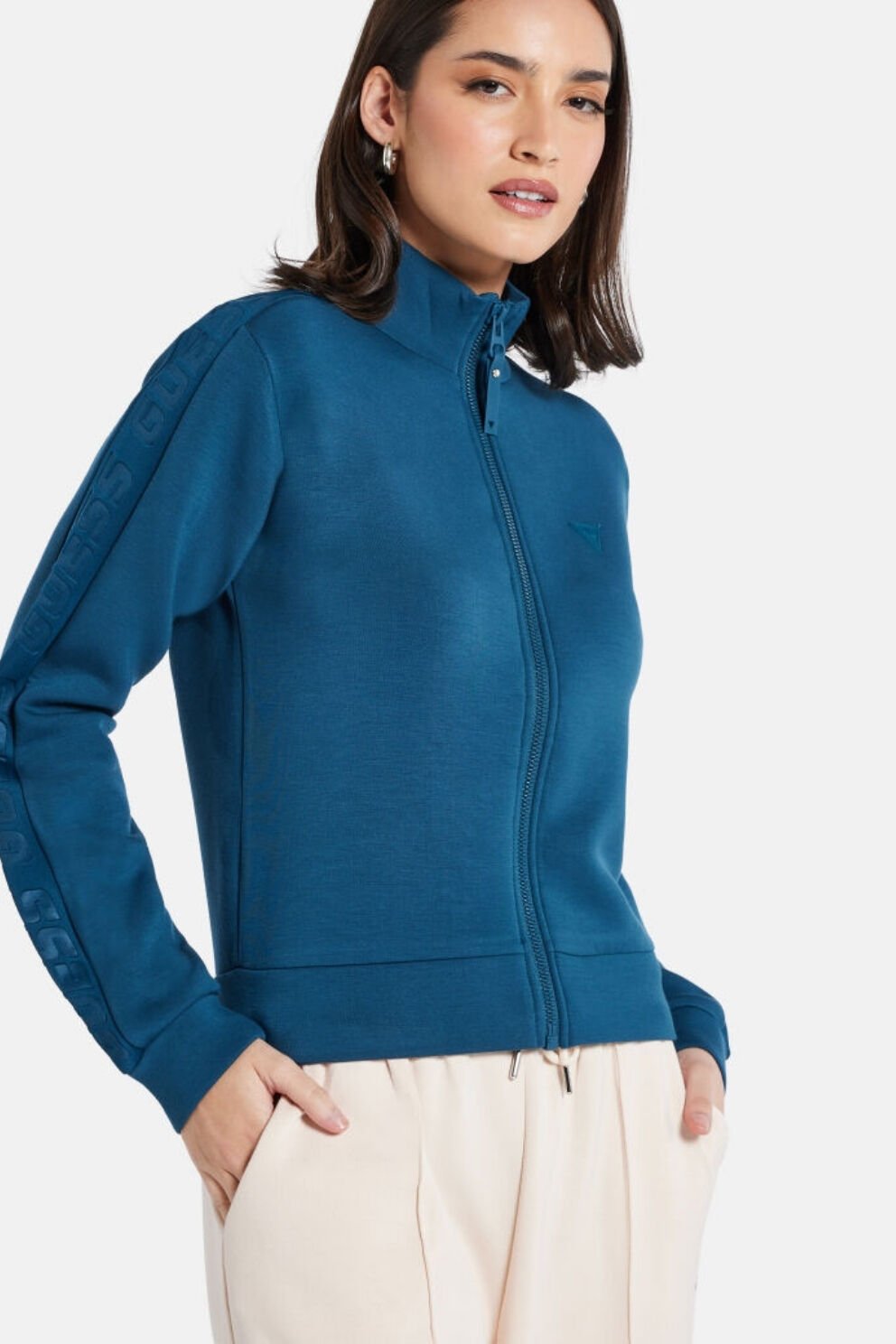 Guess Ön Fermuarlı Sweatshirt Mavi