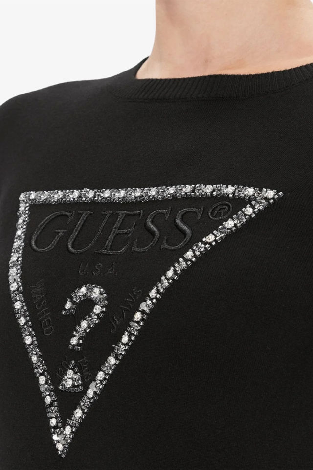 Guess Önde Taşlı Logolu Kazak Siyah