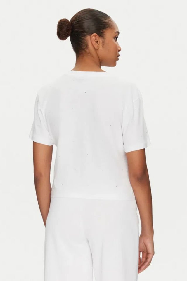 Guess Önü Taşlı Logolu T-shirt Beyaz
