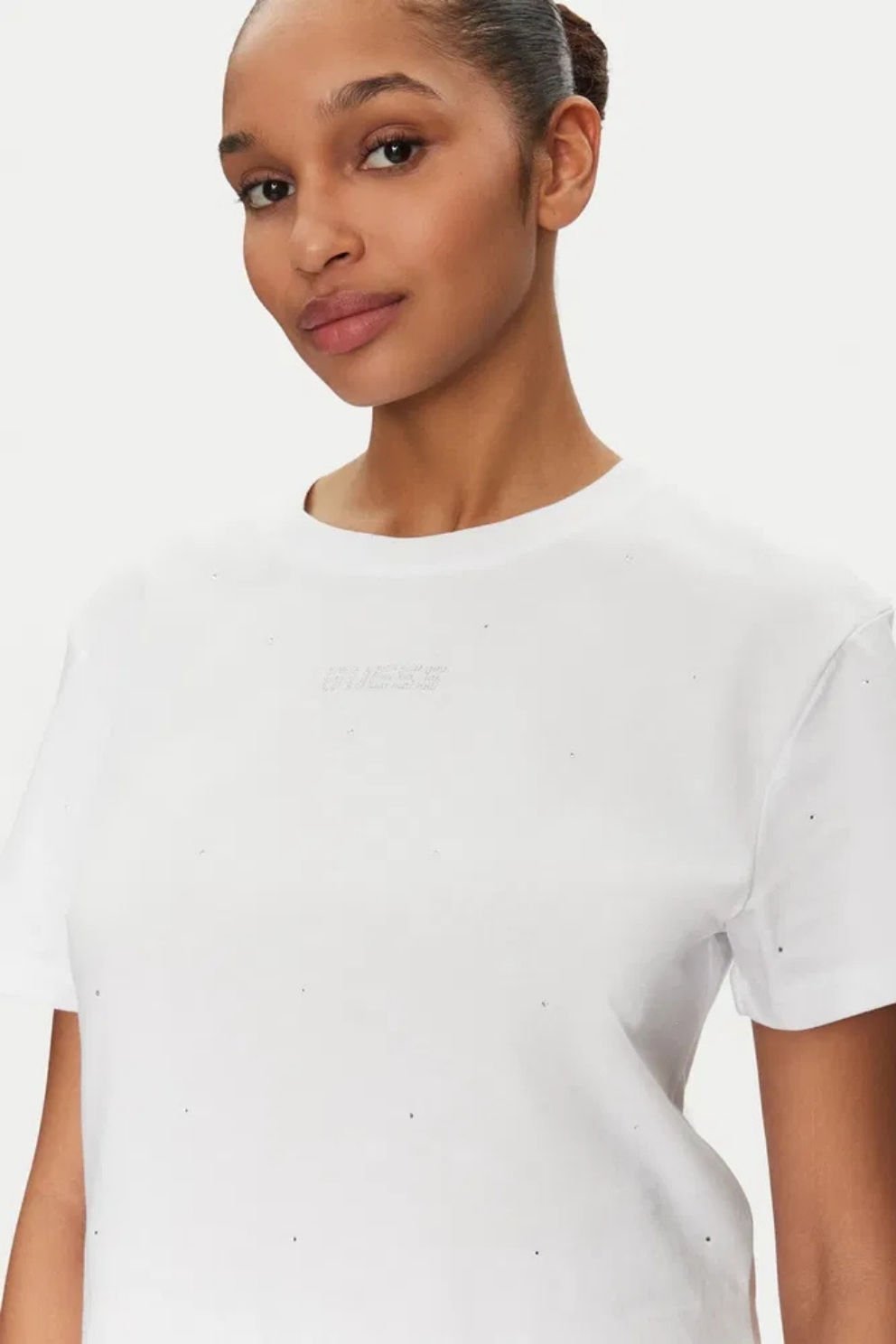 Guess Önü Taşlı Logolu T-shirt Beyaz