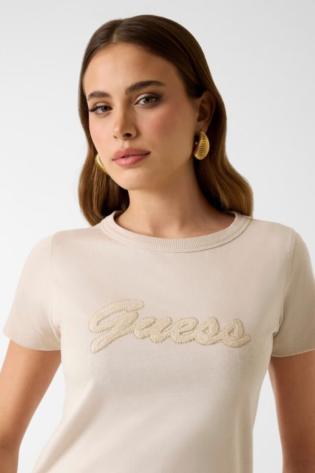 Guess Logo Tişört Krem