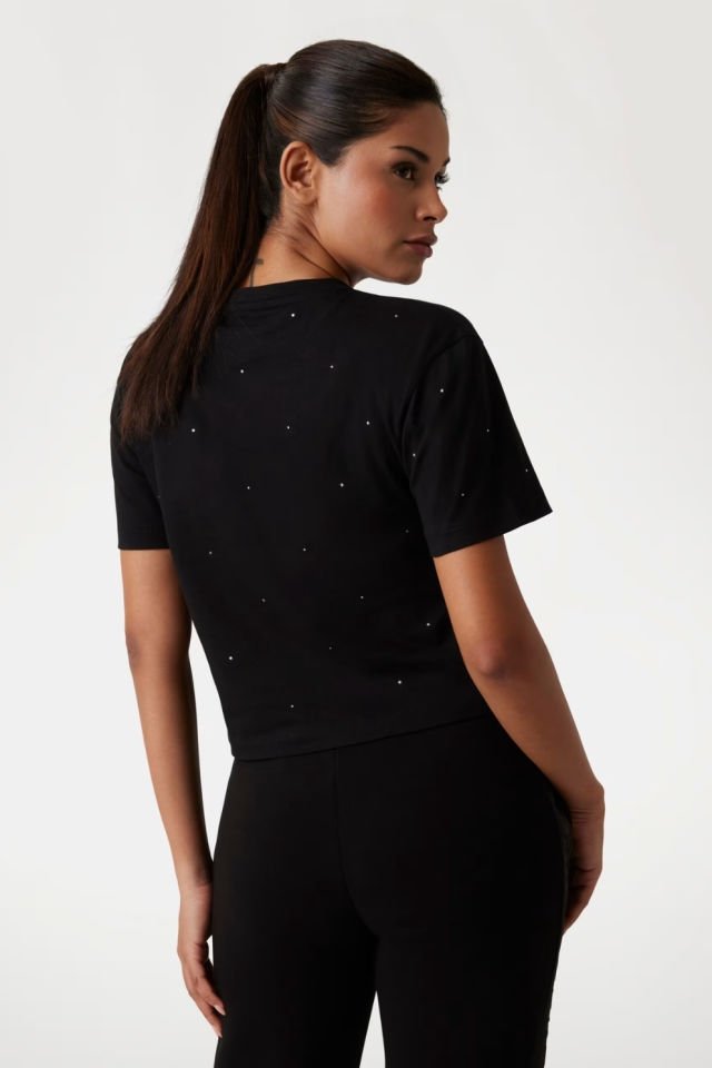 Guess Önü Taşlı Logolu T-shirt Siyah