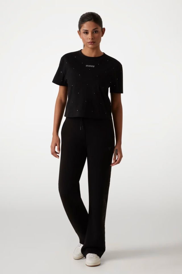 Guess Önü Taşlı Logolu T-shirt Siyah