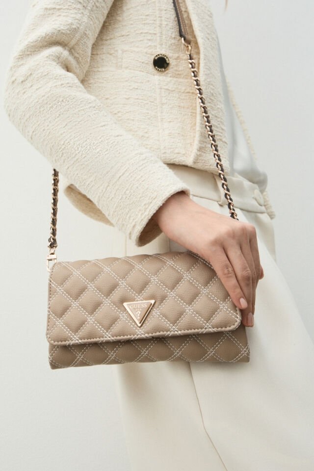 Guess Giully Kapitone Mini Çapraz Askılı Çanta  Bej