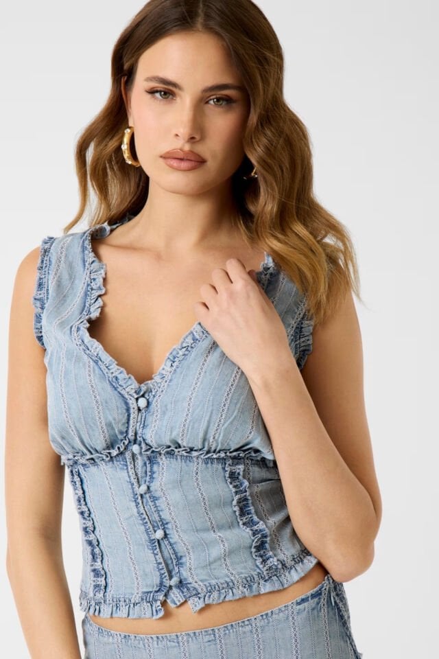 Guess Lyocell Korsaj Üst Açık Mavi