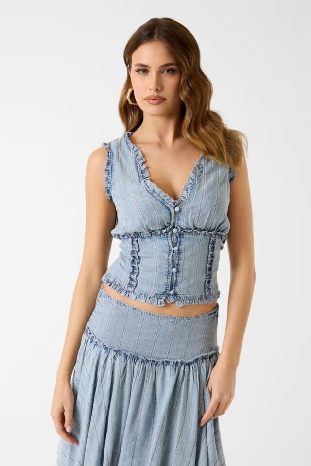 Guess Lyocell Korsaj Üst Açık Mavi