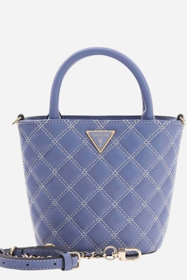 Guess Giully Kapitone Mini Bucket Çanta Açık Mavi
