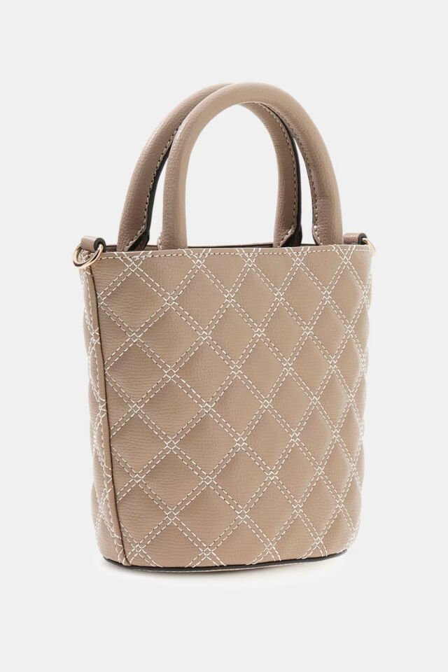 Guess Giully Kapitone Mini Bucket Çanta Bej
