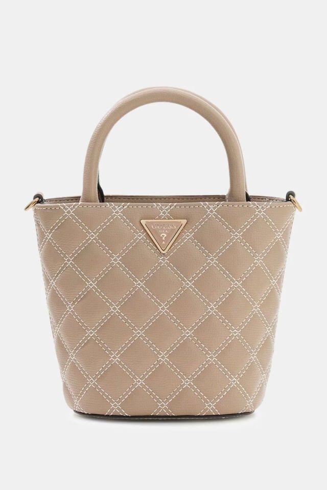 Guess Giully Kapitone Mini Bucket Çanta Bej