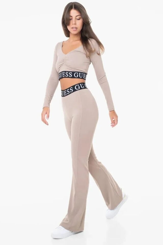 Guess Açık Kahve Kadın V Yaka T-Shirt