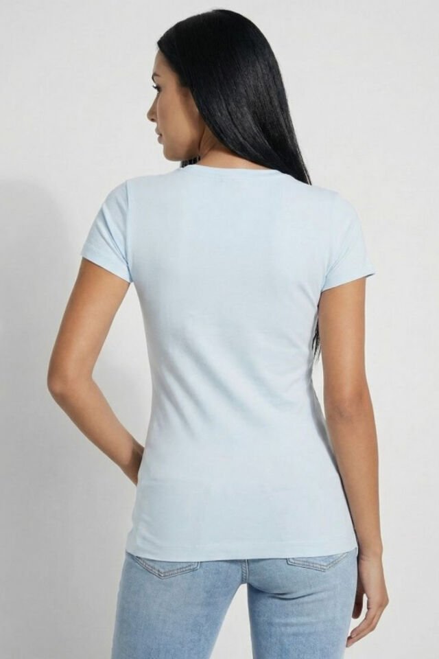 Jersey Pamuklu Slim Fit Logo Baskılı Bayan T Shirt