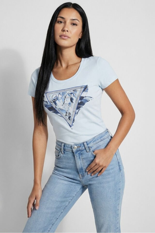 Jersey Pamuklu Slim Fit Logo Baskılı Bayan T Shirt