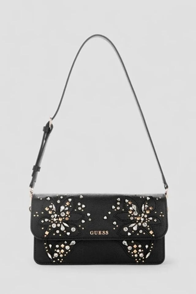 Guess Sadie Rhinestones Omuz Çantası Siyah