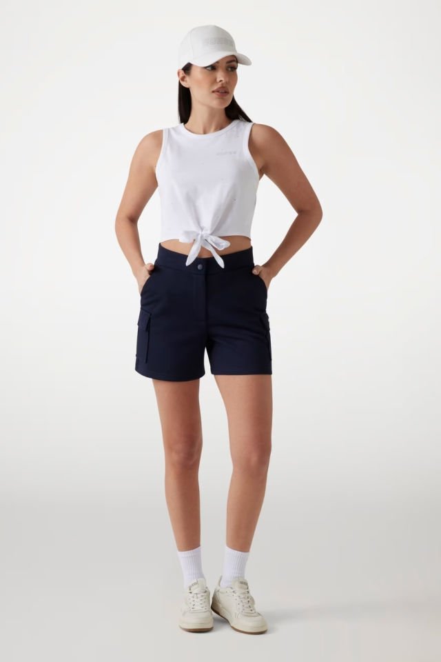 Guess Önü Düğümlü Crop T-shirt Beyaz