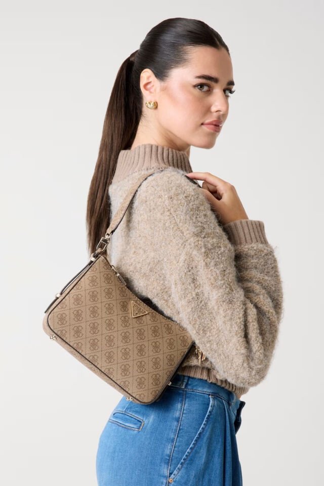 Guess Erica 4G Logolu Mini Omuz Çantası Açık Kahverengi