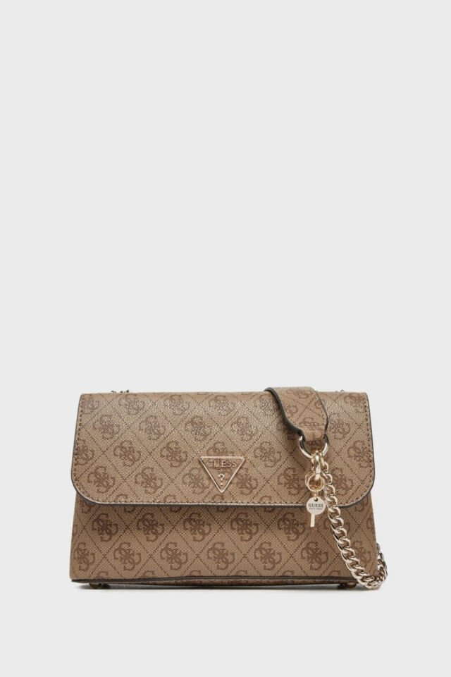 Guess Eco 4G Logo Baskılı Ayarlanabilir Zincir Askılı  Bayan Çanta Kahve
