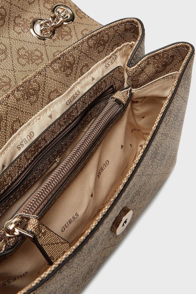 Guess Eco 4G Logo Baskılı Ayarlanabilir Zincir Askılı  Bayan Çanta Kahve