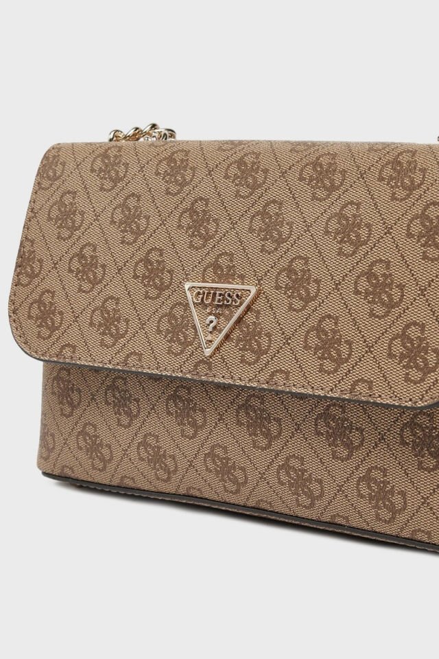 Guess Eco 4G Logo Baskılı Ayarlanabilir Zincir Askılı  Bayan Çanta Kahve