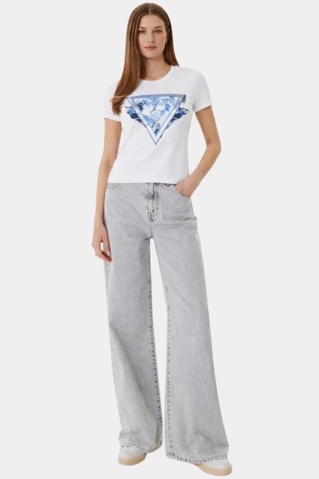 Jersey Pamuklu Slim Fit Logo Baskılı Bayan T Shirt