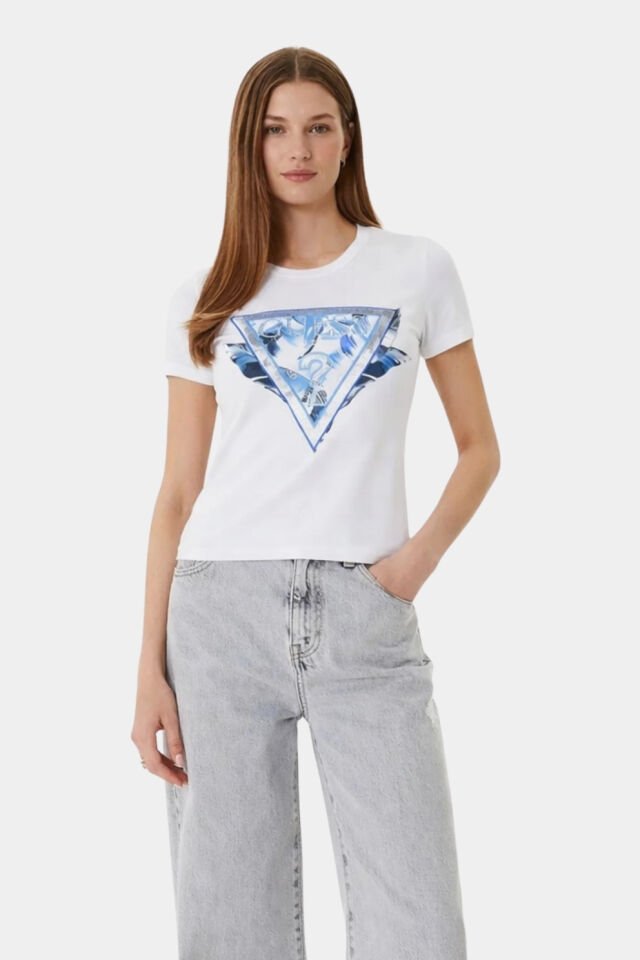 Jersey Pamuklu Slim Fit Logo Baskılı Bayan T Shirt