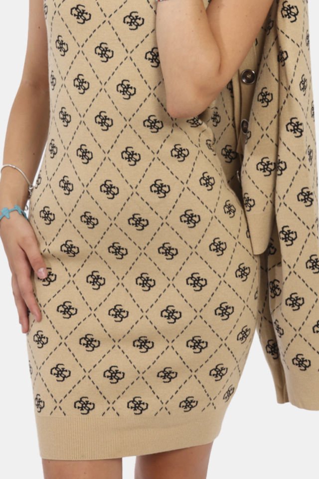 Guess 4g Logolu Yünlü Mini Elbise Bej