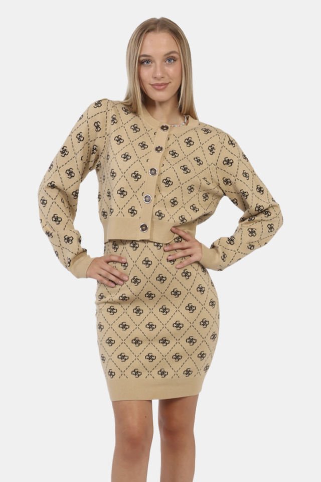 Guess 4g Logolu Yünlü Mini Elbise Bej