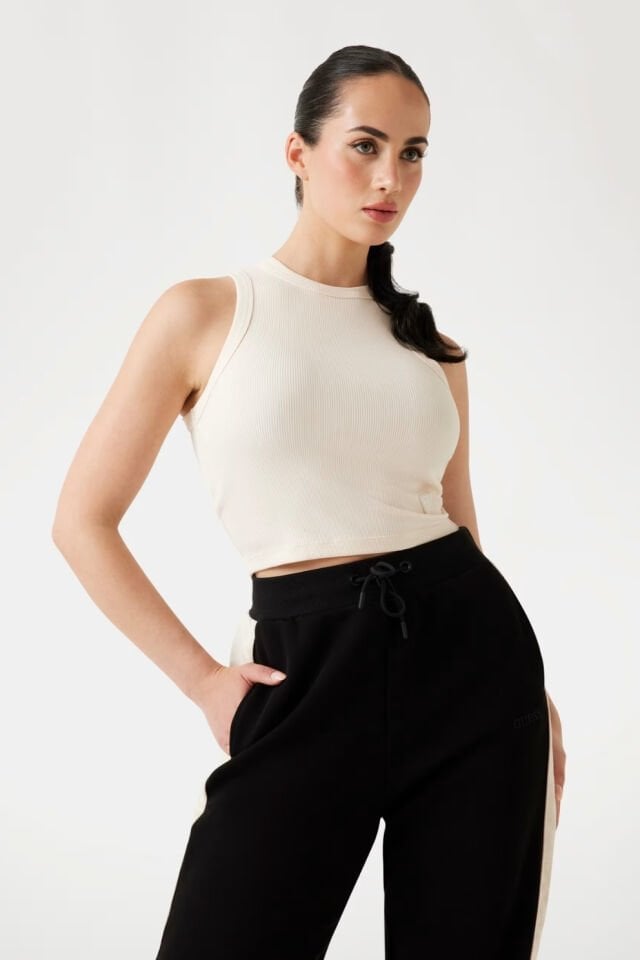 Guess Kaburga Örgülü Kısa Atlet Krem