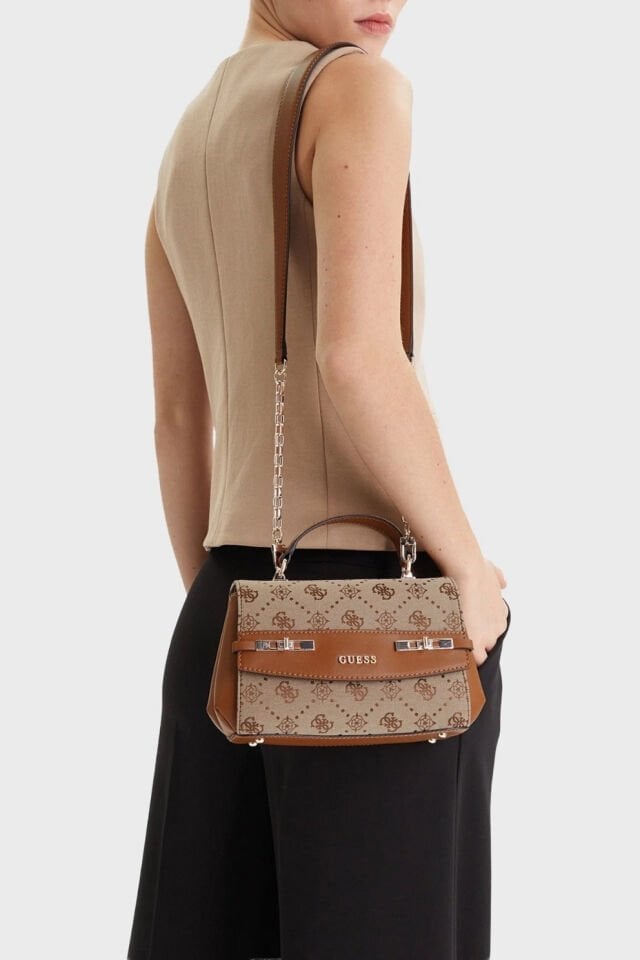 Guess Melinda 4G Logolu Çıkarılabilir Askılı Bayan Çanta Kahve