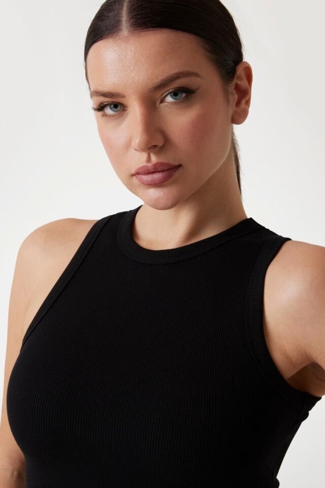 Guess Kaburga Örgülü Kısa Atlet Siyah