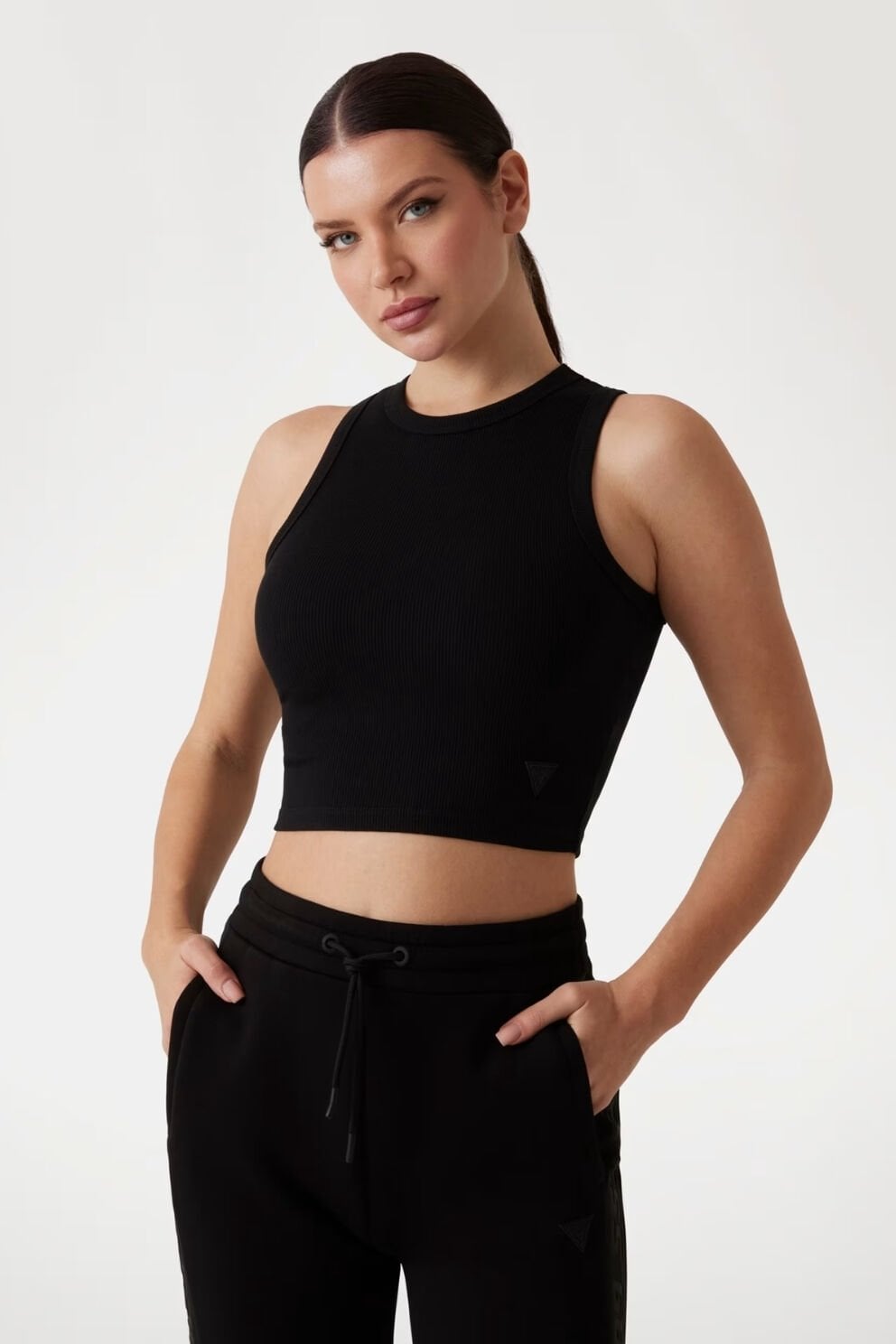 Guess Kaburga Örgülü Kısa Atlet Siyah