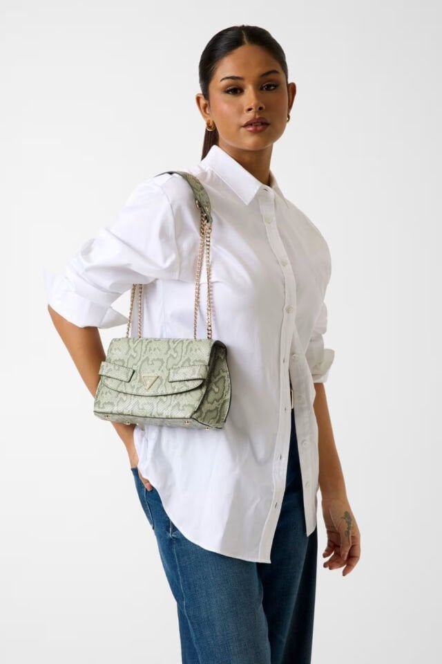 Guess Serenova Hayvan Desenli Omuz Çantası Açık Yeşil