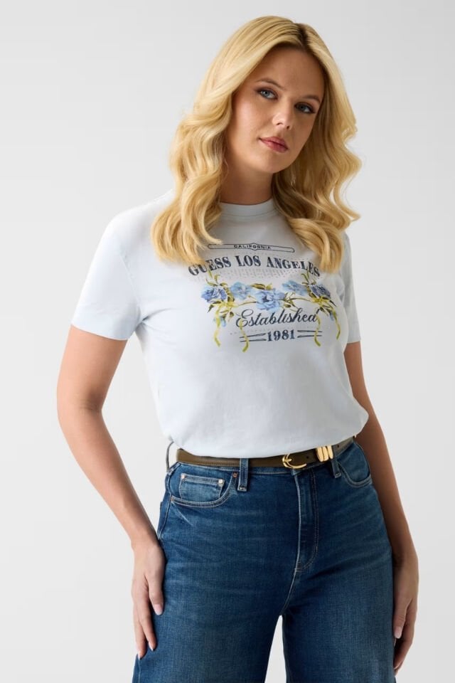 Guess Baskılı Tişört Açık Mavi