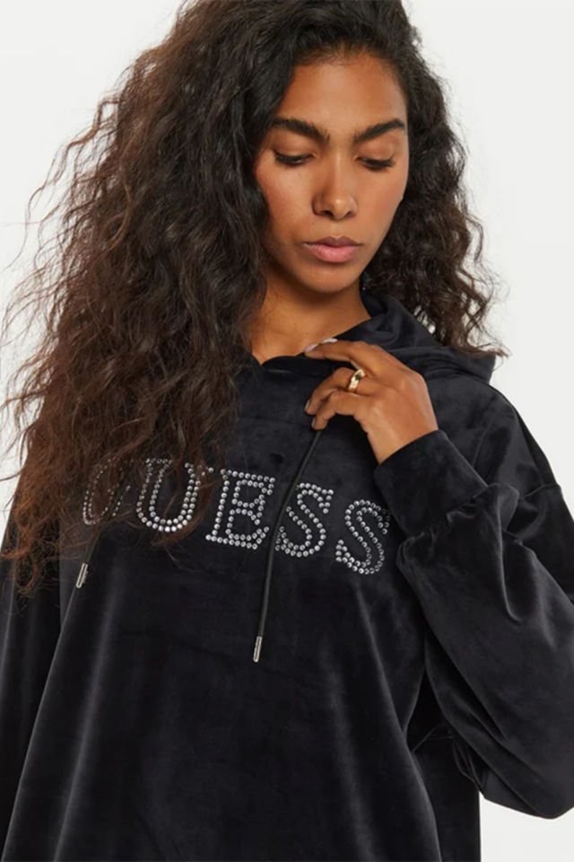 Guess Uzun Kadife Sweat Elbise Siyah