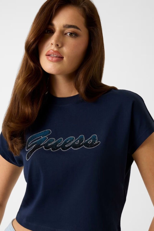 Guess Payetli Kısa Tişört Koyu Mavi