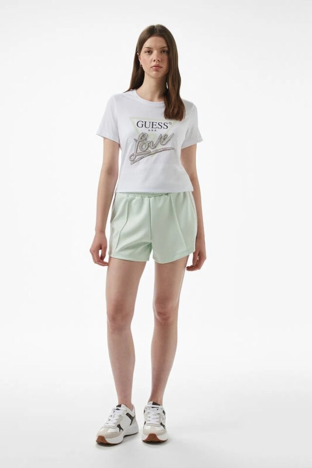 Guess Cn Ss Love Triangle Kadın Beyaz T-Shirt