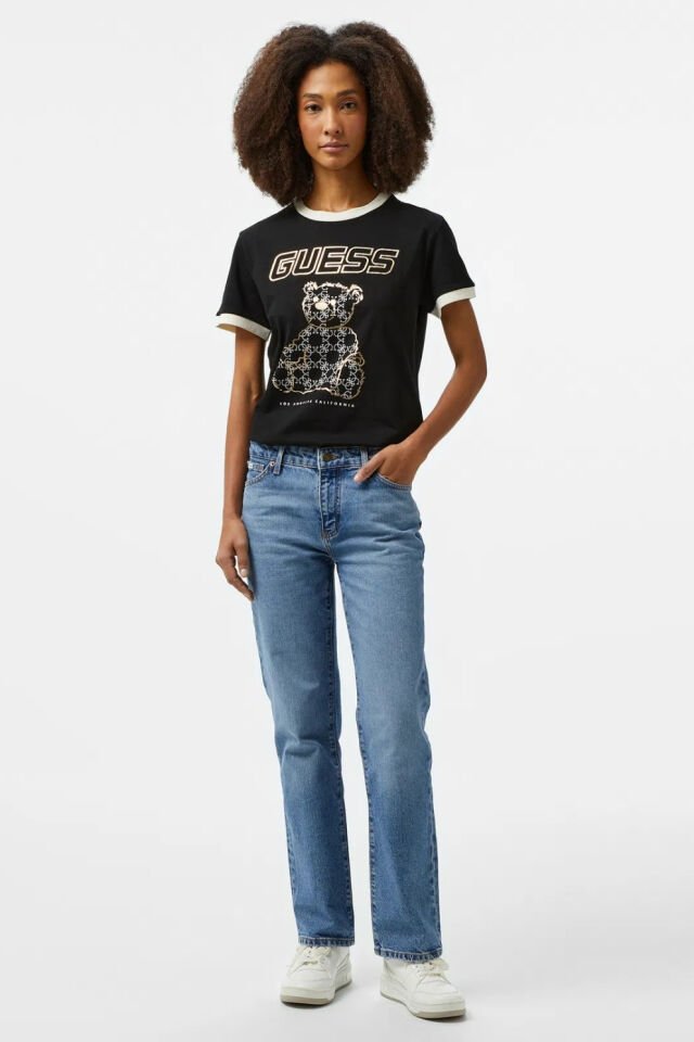 Guess Midge Logo Bear Mid Organic Heavy Jersey Siyah T-Shirt