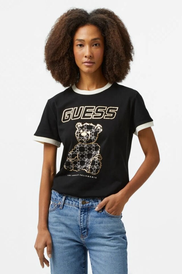 Guess Midge Logo Bear Mid Organic Heavy Jersey Siyah T-Shirt