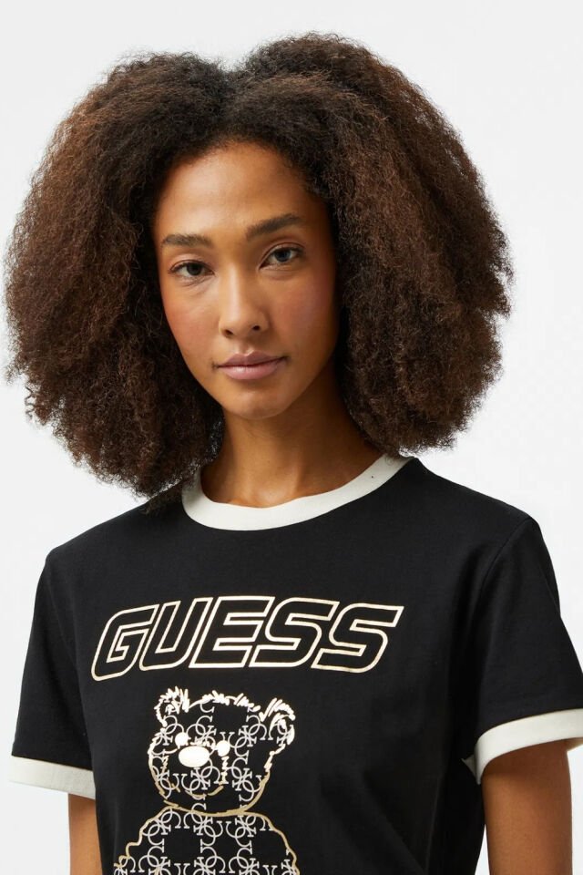 Guess Midge Logo Bear Mid Organic Heavy Jersey Siyah T-Shirt