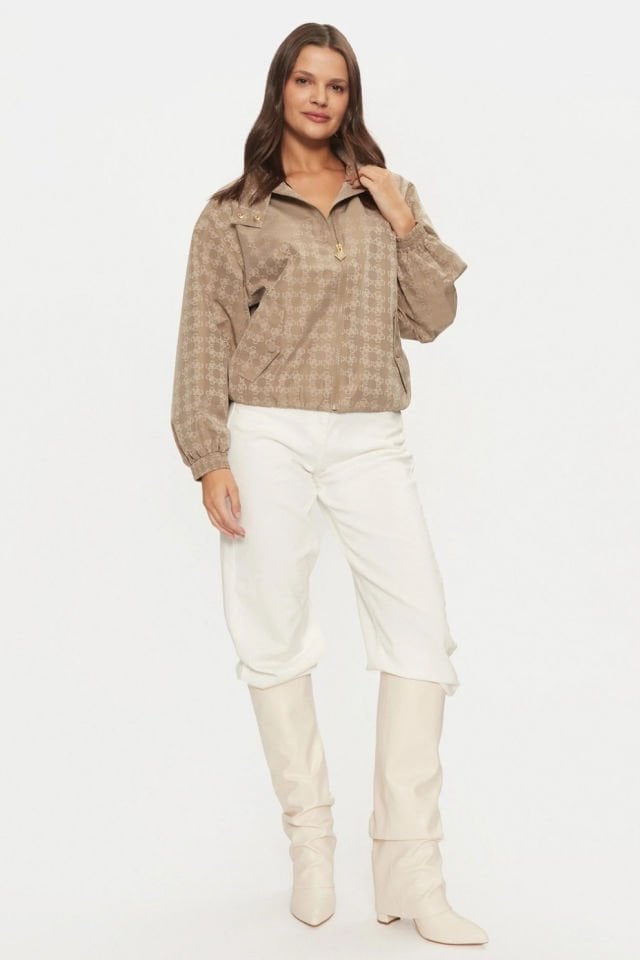 Guess 4g Logo Full Zıp Kadın Sweatshırt Bej