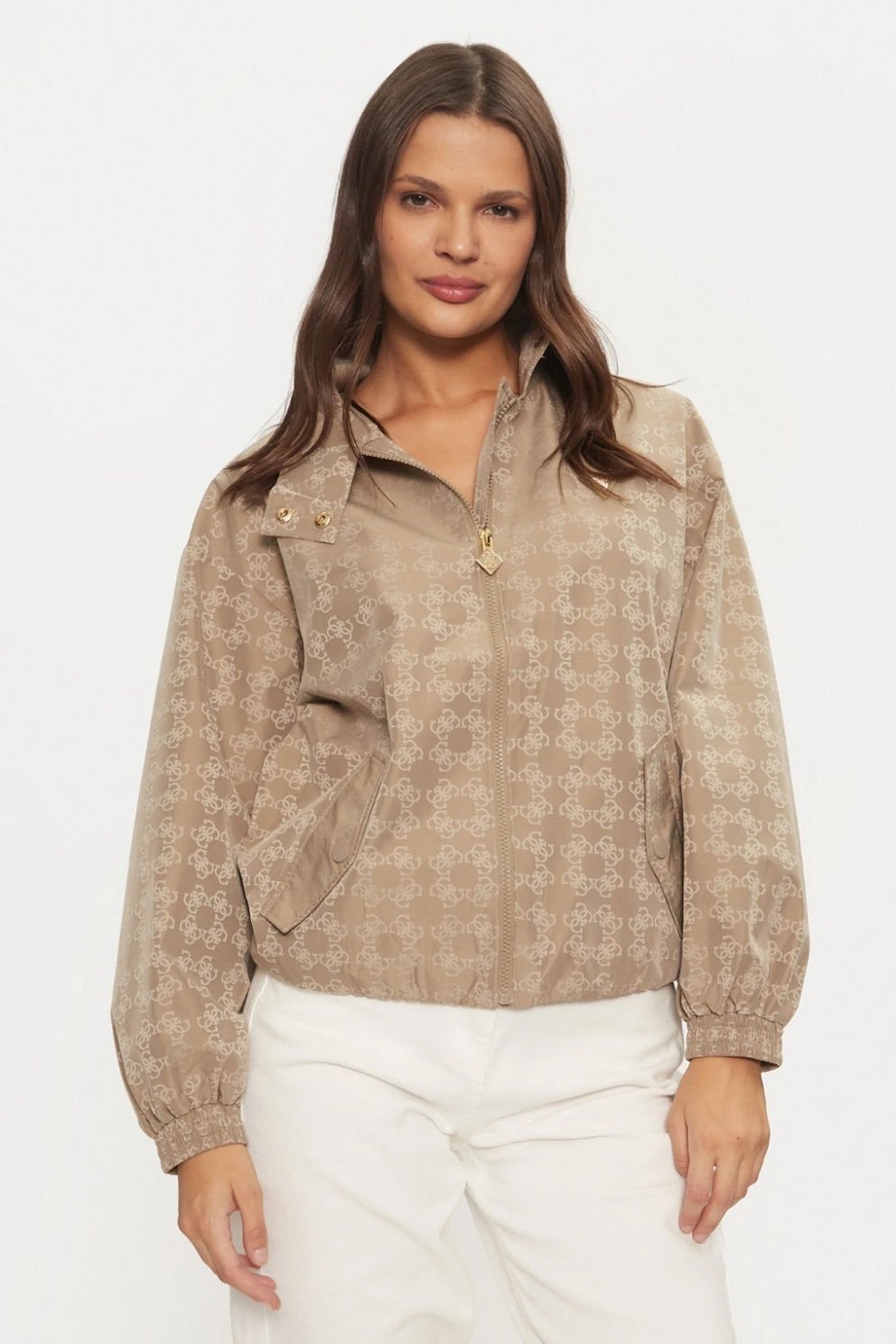 Guess 4g Logo Full Zıp Kadın Sweatshırt Bej