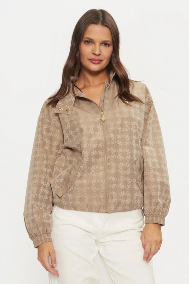 Guess 4g Logo Full Zıp Kadın Sweatshırt Bej