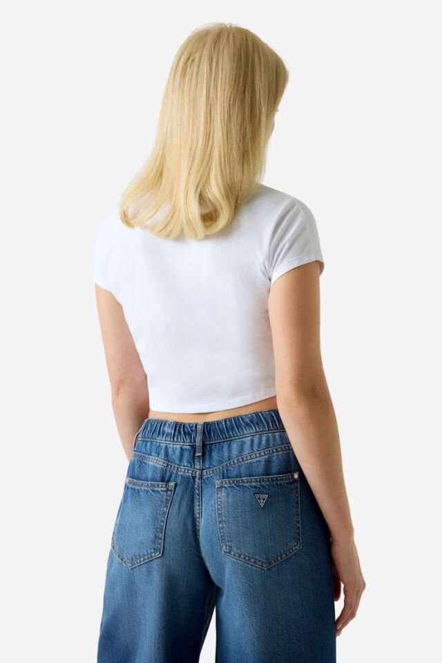 Guess Payetli Kısa Tişört Beyaz