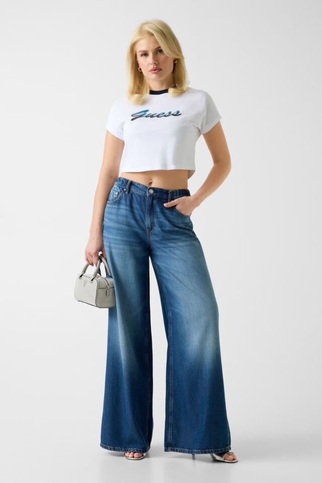 Guess Payetli Kısa Tişört Beyaz