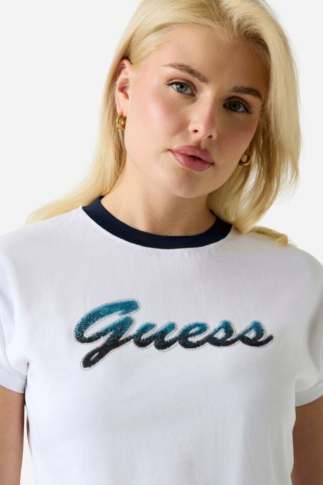 Guess Payetli Kısa Tişört Beyaz