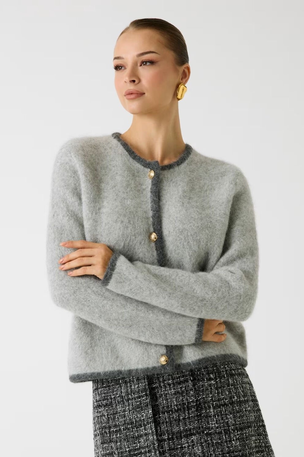 Guess Marciano Alpaka-Yün Triko Ceket Gri