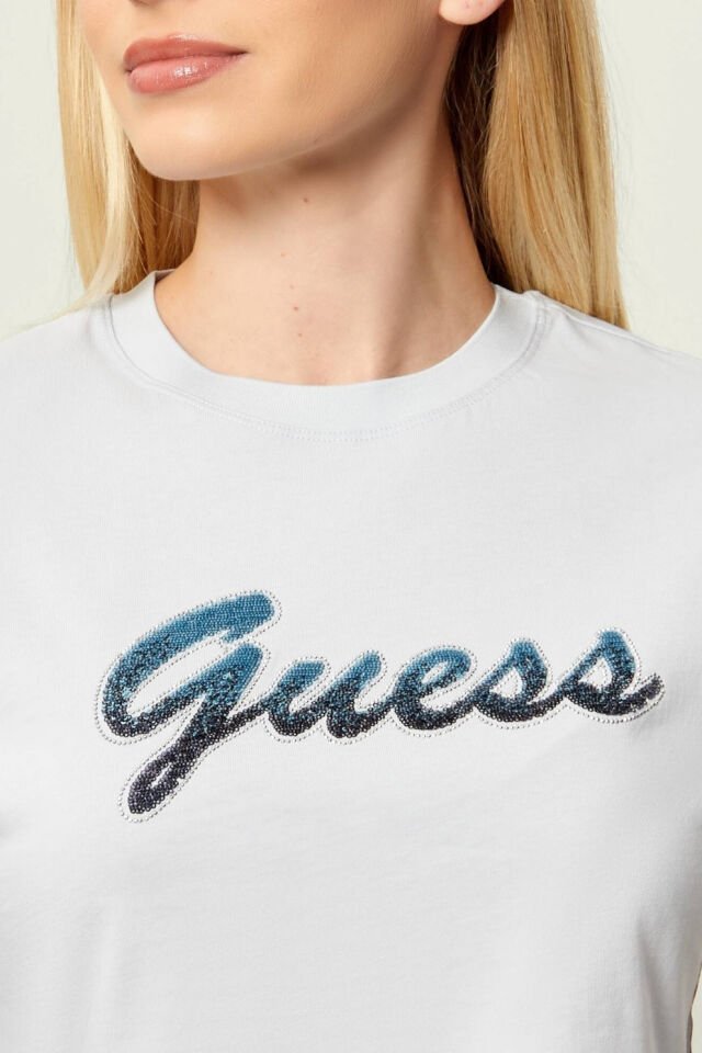 Guess Payetli Kısa Tişört Açık Mavi