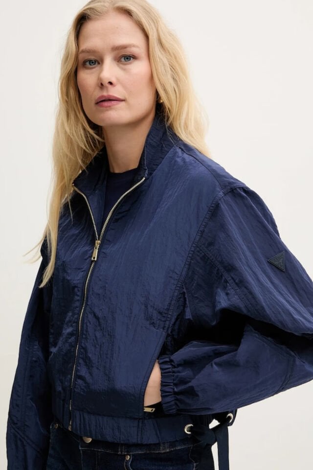 Guess Kadınlar İçin Kışlık Crop Lifestyle Ceket Mavi