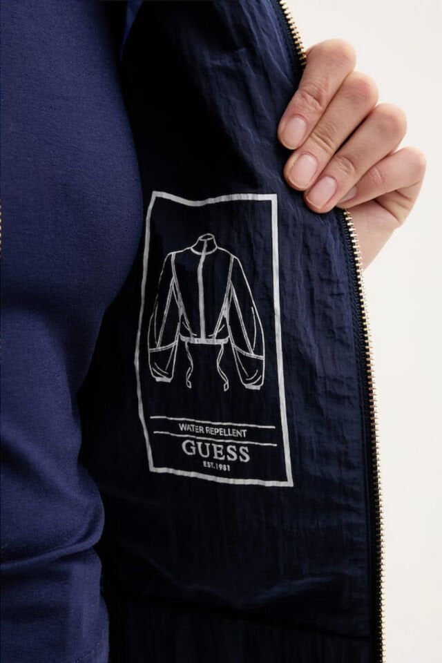 Guess Kadınlar İçin Kışlık Crop Lifestyle Ceket Mavi