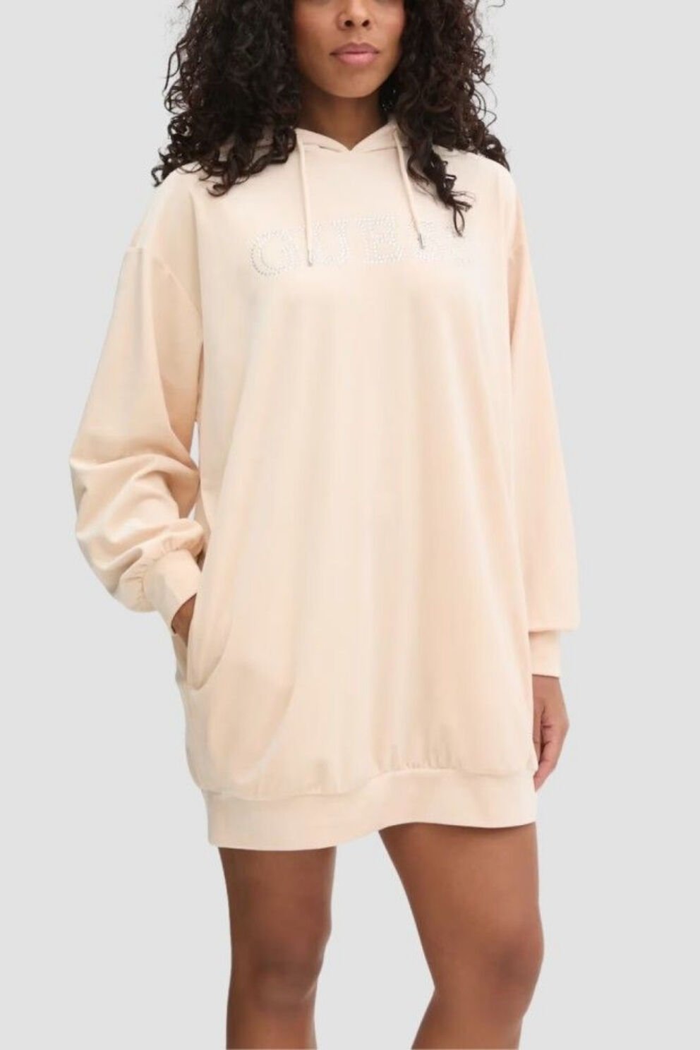 Guess Bej Kadın Uzun Kadife Couture Sweatshirt